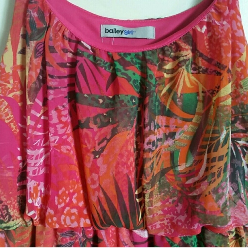 Bailey Girl Tropical Print Spaghetti Strap Sundress in Vibrant Pink & Orange - Picture 3 of 4
